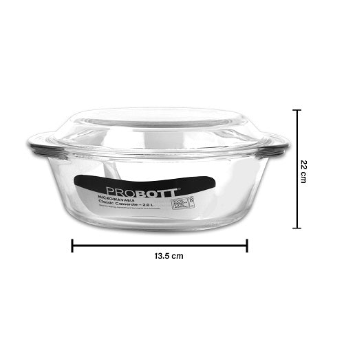 PROBOTT Vetroware Borosilicate Glass Casserole for Roti Chapati Rice, Curry Serve Deep Round Oven And Microwave Safe Serving Bowl With Glass Lid PV Classic Casserole_2Ltr