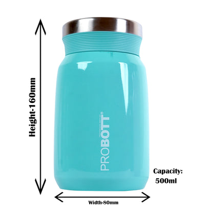 PROBOTT Gourmet 500 ml Vacuum Insulated Flask Jar, Blue | Soup Flask | Dal Flask | Sambar Flask | Thermos | Long Hours Hot and Cold