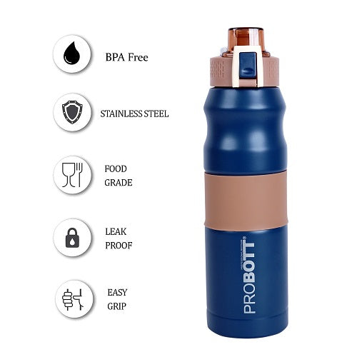 Probott Bloom 680ml Vacuum Insulated Flask Bottle, Stainless Steel Hot and Cold Water Bottles, Blue