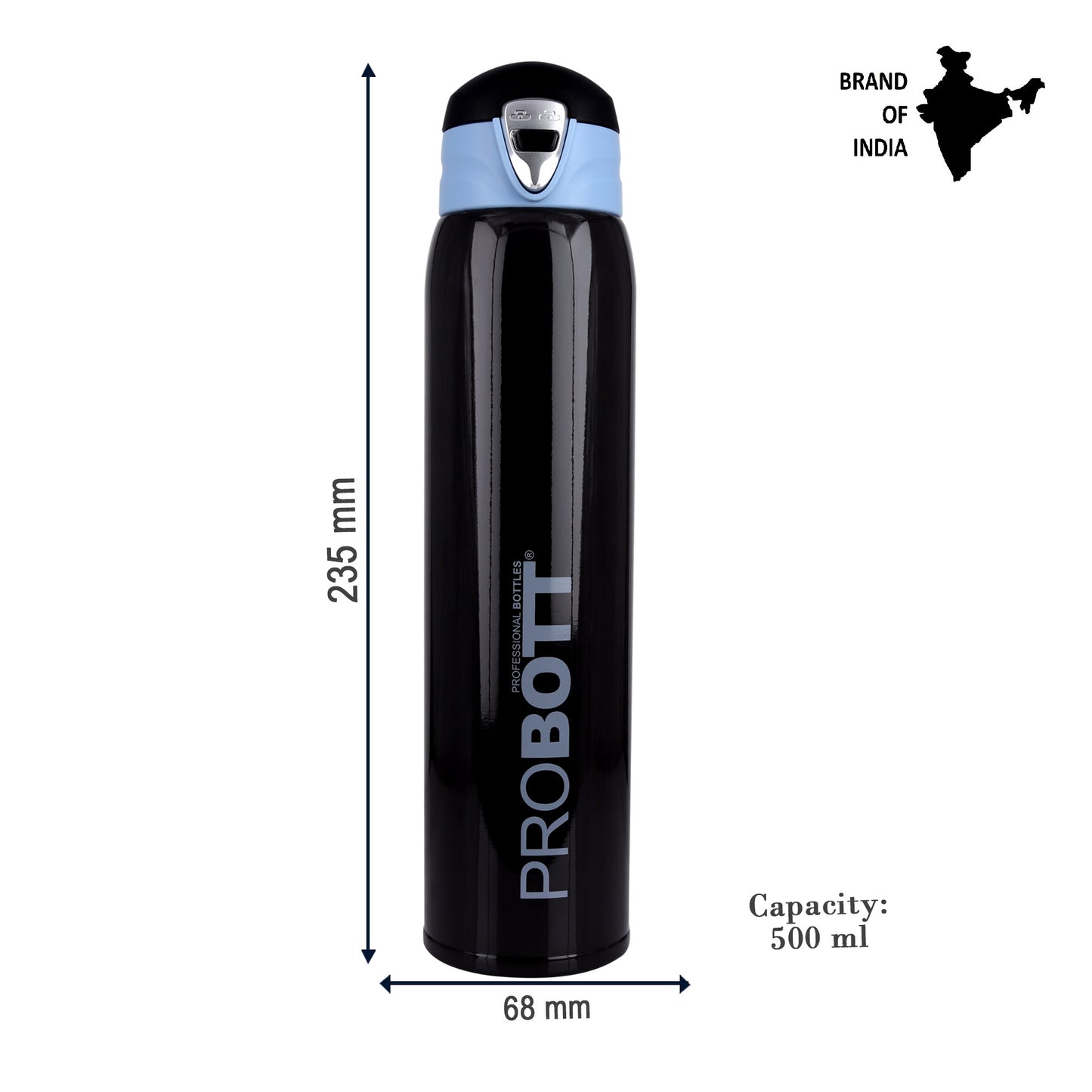 Probott Swift 500ml Thermoses Vacuum Insulated Flask Bottle, Stainless Steel Water Bottles, Dark Brown | Wide Mouth | Flip Top Cap | Hot and Cold | Leak Proof