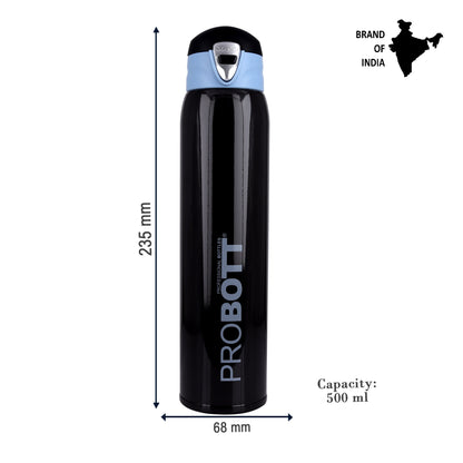 Probott Swift 500ml Thermoses Vacuum Insulated Flask Bottle, Stainless Steel Water Bottles, Dark Brown | Wide Mouth | Flip Top Cap | Hot and Cold | Leak Proof