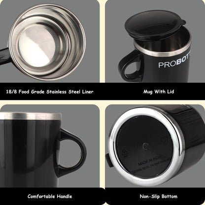 PROBOTT Costa Stainless Steel Mug/Cup with Lid, Stylish Cup Ideal for Hot & Cold Coffee, Tea – Black