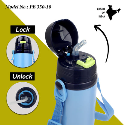 Probott Tom 350ml Hot & Cold Vacuum Insulated Flask Sipper Bottle with Straw & Strap for Kids, Blue