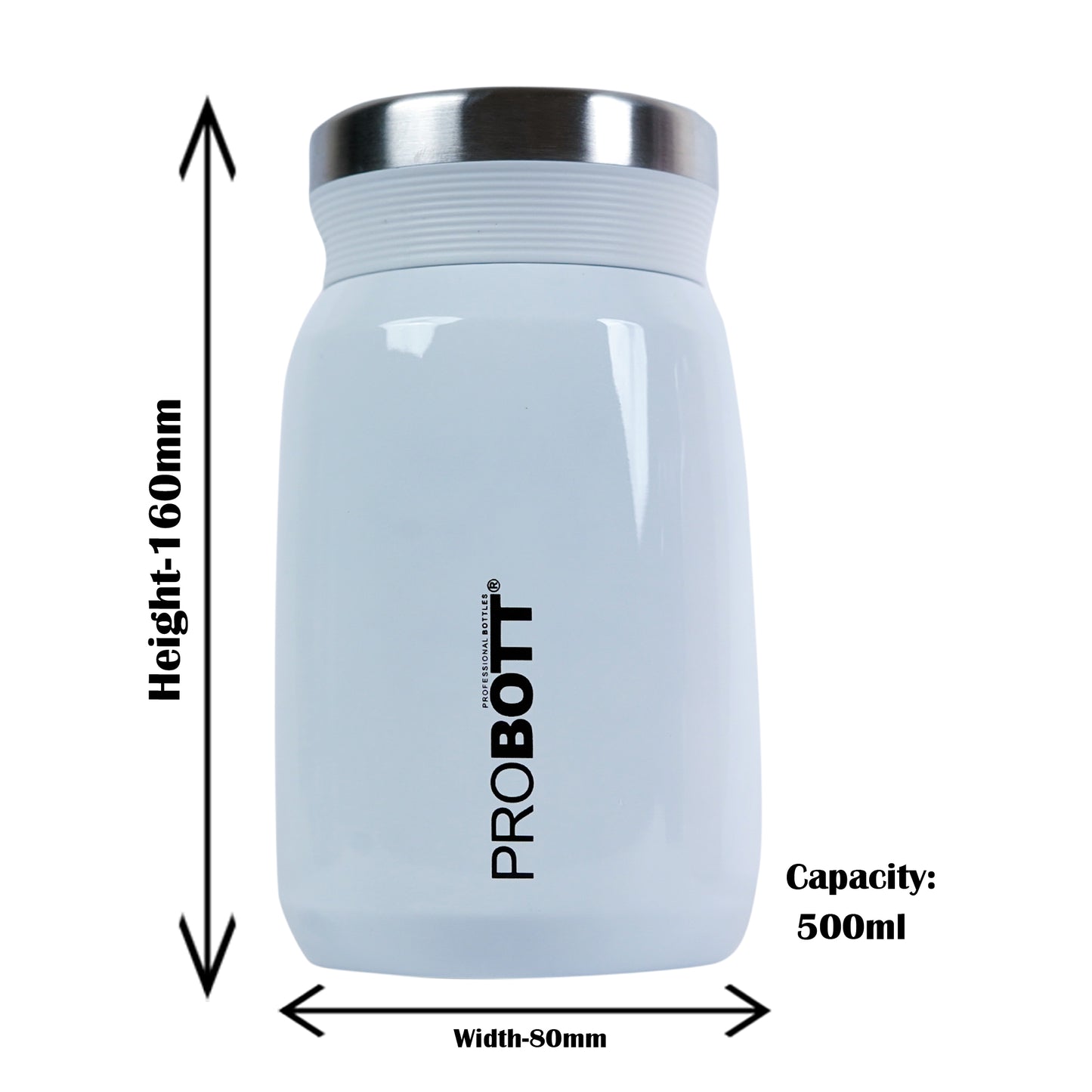 PROBOTT Gourmet 500 ml Vacuum Insulated Flask Jar, White | Soup Flask | Dal Flask | Sambar Flask | Thermos | Long Hours Hot and Cold