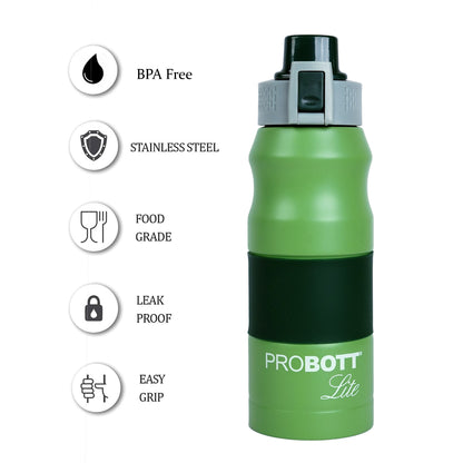 PROBOTT LITE Bliss 700ml Single Walled Stainless Steel Water Bottle, Green