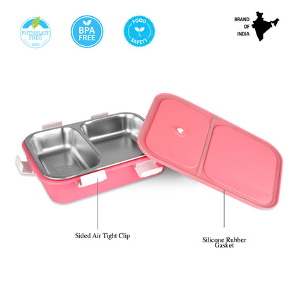 PROBOTT Snaplock 750 ml Stainless Steel Lunch Box, 2 Grid BPA Free Tiffin Box, Perfect for School, Office, Travel, Picnic | Pink
