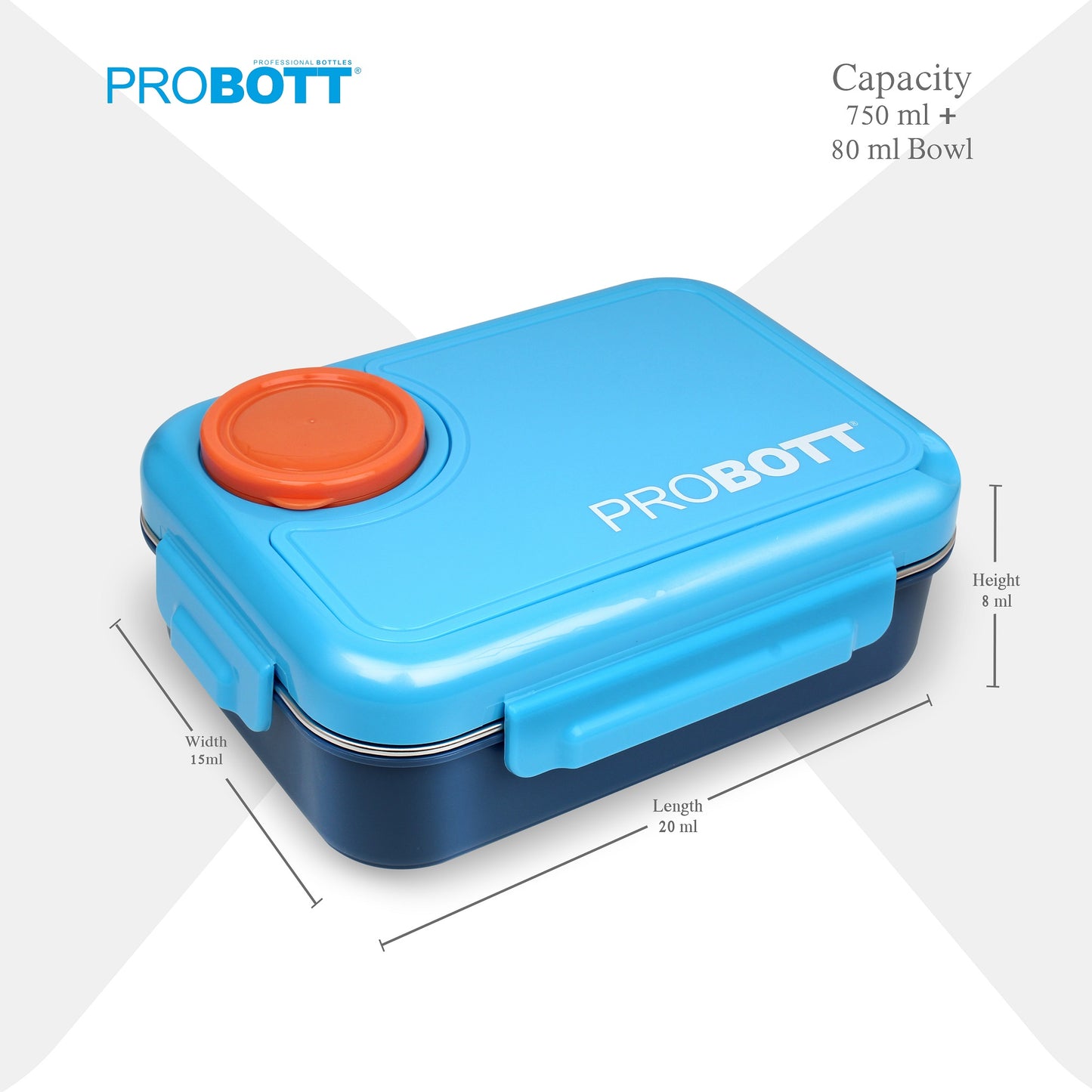 PROBOTT Fun Time 750ml Stainless Steel Lunch Box, 3 Grid with 1 Bowl Tiffin Box, Perfect for School, Office Use | Blue