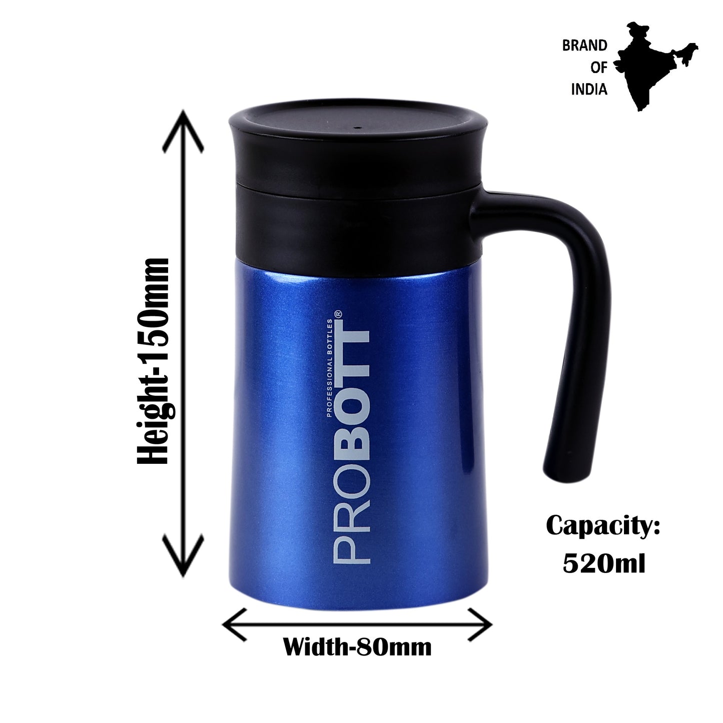 Probott Jazz 520ml Blue Vacuum Insulated Mug Stainless Steel Coffee Flask, Travel Flask