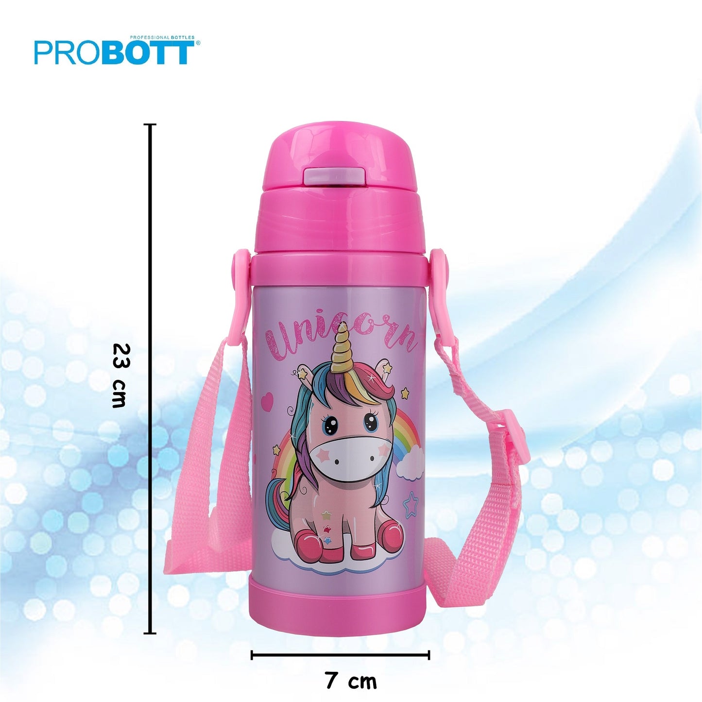 Probott Jerry 500ml Water Bottle with Straw for 3-5 yrs Old Kids | Stainless Steel Hot & Cold Sipper Bottle for Kid, Pink