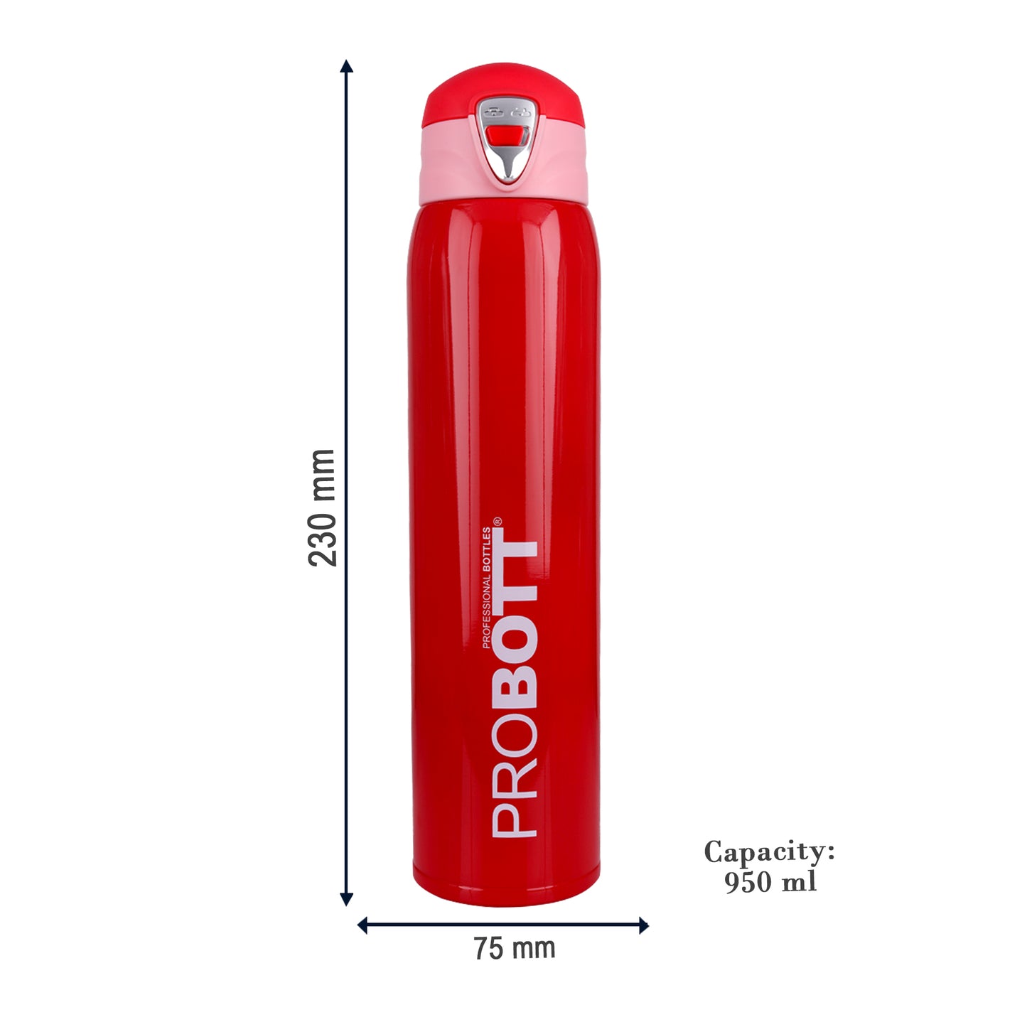 Probott Swift 950ml Thermoses Vacuum Insulated Flask Bottle, Stainless Steel Water Bottles, Red | Wide Mouth | Flip Top Cap | Hot and Cold | Leak Proof