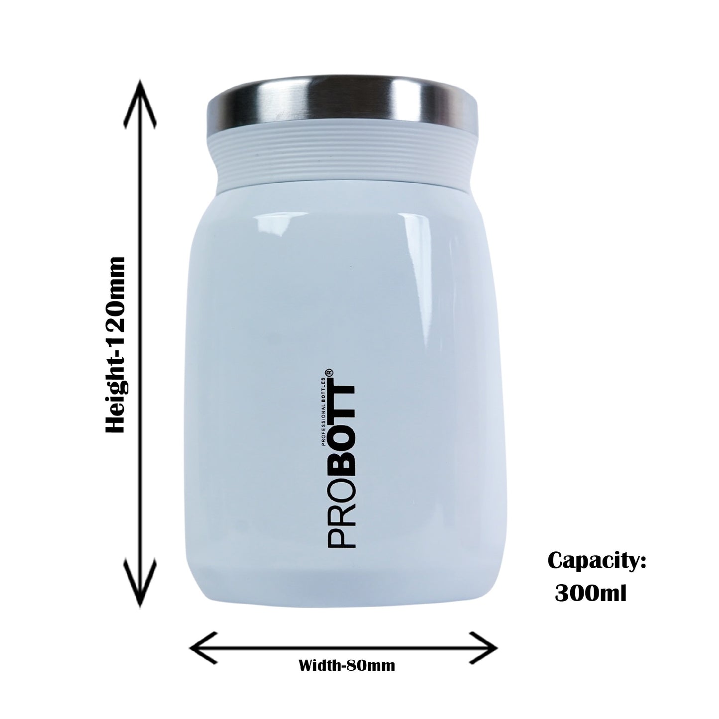 PROBOTT Gourmet 300 ml Vacuum Insulated Flask Jar, White | Soup Flask | Dal Flask | Sambar Flask | Thermos | Long Hours Hot and Cold