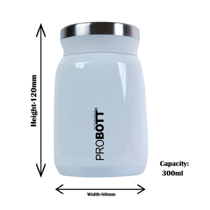 PROBOTT Gourmet 300 ml Vacuum Insulated Flask Jar, White | Soup Flask | Dal Flask | Sambar Flask | Thermos | Long Hours Hot and Cold