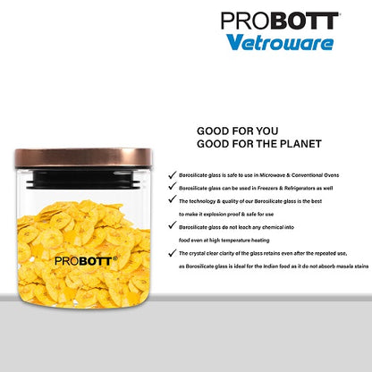 PROBOTT Vetroware 800ml Glass Square Jar Container with Metal Golden Color Air Tight Cap