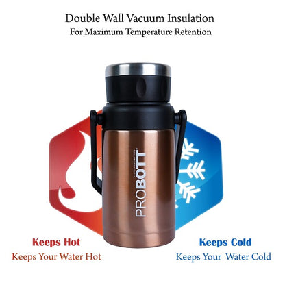 Probott Handy 1100ml Stainless Steel Hot & Cold Water Bottle, Vacuum Insulated Flask Bottles, Gold