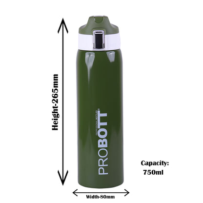 Probott Icon 750ml Stainless Steel Hot and Cold Water Bottle, Vacuum Insulated Flask Sipper Bottle, Green