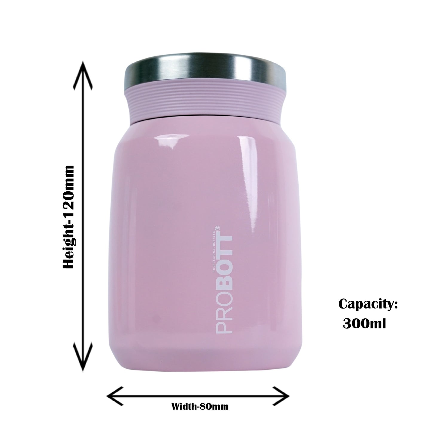 PROBOTT Gourmet 300 ml Vacuum Insulated Flask Jar, Pink | Soup Flask | Dal Flask | Sambar Flask | Thermos | Long Hours Hot and Cold