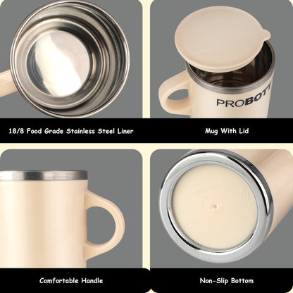 PROBOTT Costa Stainless Steel Mug/Cup with Lid, Stylish Cup Ideal for Hot & Cold Coffee, Tea – Cream