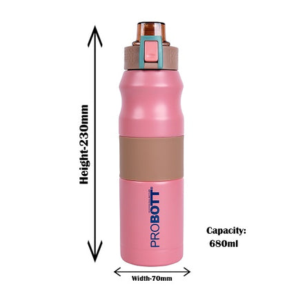 Probott Bloom 680ml Vacuum Insulated Flask Bottle, Stainless Steel Hot and Cold Water Bottles, Pink