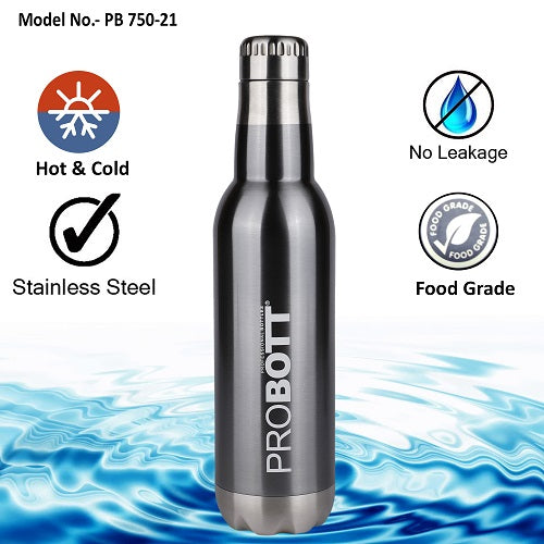 Probott Magnum Hot & Cold Stainless Steel Water Bottles, Vacuum Insulated Flask Bottles, 750 ml, Grey