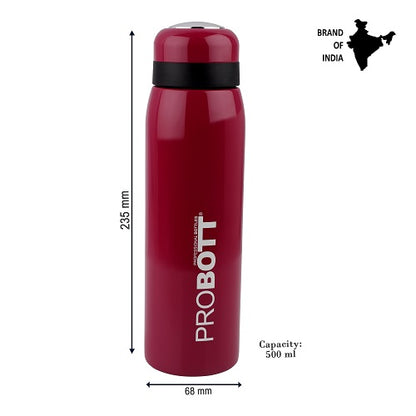 Probott Drops Water Bottle, Stainless Steel Water Bottles, Vacuum Insulated Flask Bottles, 500 ml, Red