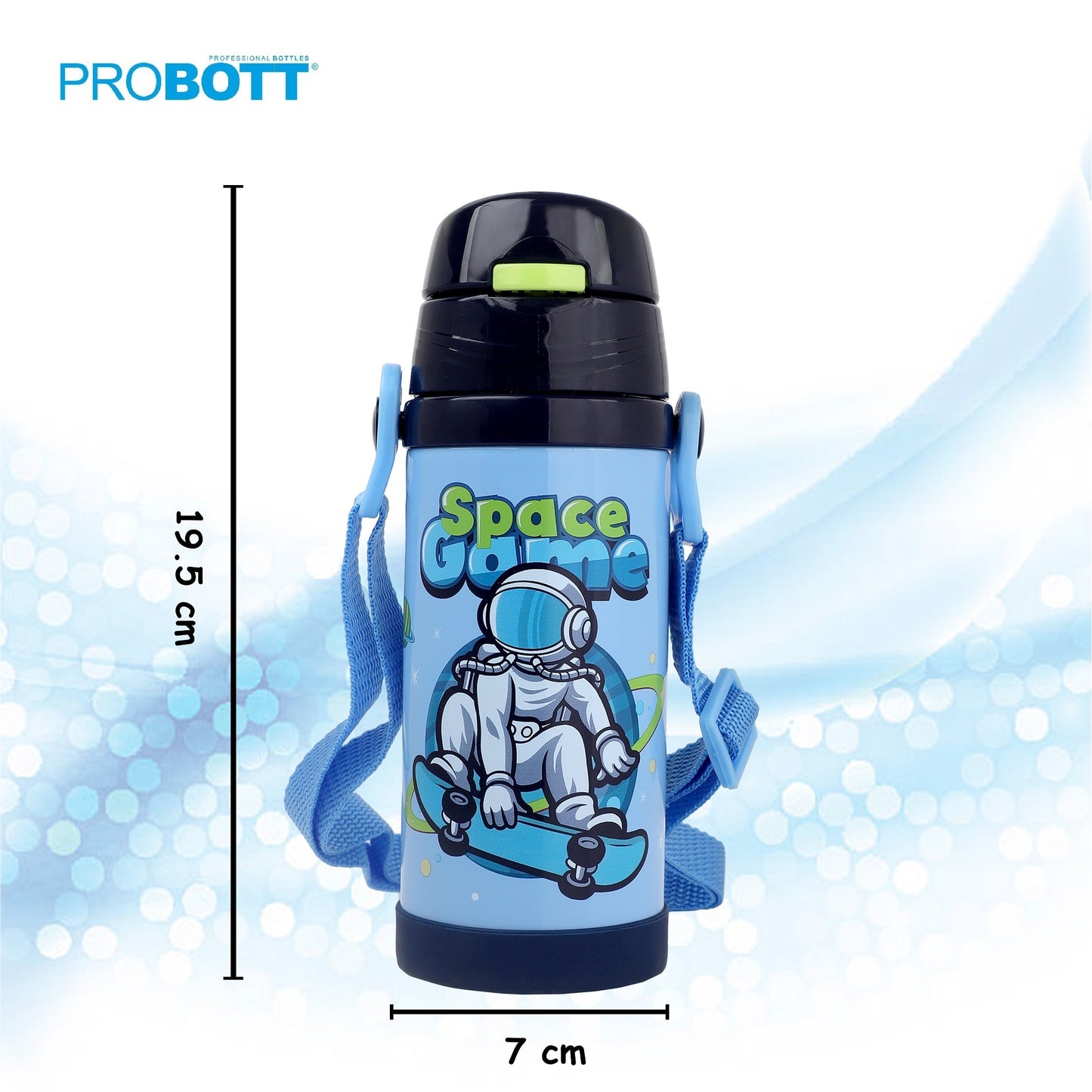 Probott Jerry 350ml Water Bottle with Straw for 3-5 yrs Old Kids | Stainless Steel Hot & Cold Sipper Bottle for Kid, Blue