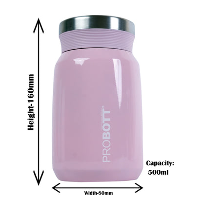 PROBOTT Gourmet 500 ml Vacuum Insulated Flask Jar, Pink | Soup Flask | Dal Flask | Sambar Flask | Thermos | Long Hours Hot and Cold