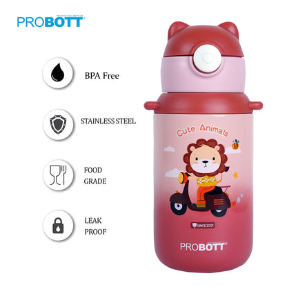 Probott Kidzy 500ml Water Bottle with Straw for 3-5 yrs Kids Sipper Bottle, Red