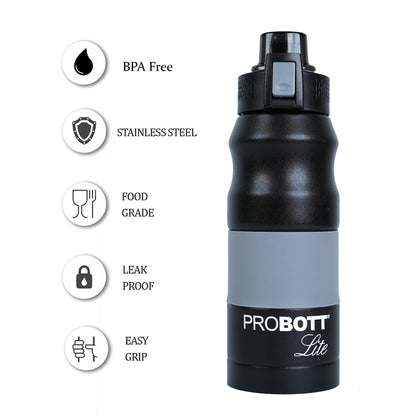 PROBOTT LITE Bliss 850ml Single Walled Stainless Steel Water Bottle, Black