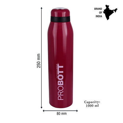 Probott Drops Water Bottle, Stainless Steel Water Bottles, Vacuum Insulated Flask Bottles, 750 ml, Red