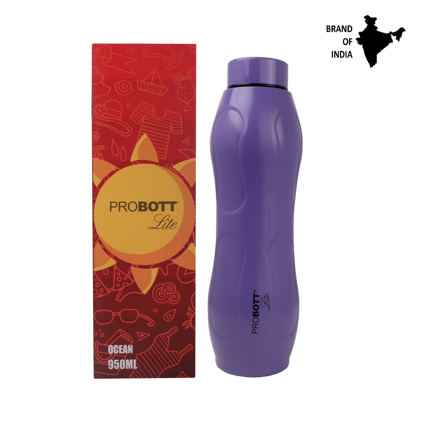 PROBOTT LITE Ocean 950ml Single Wall Stainless Steel Water Bottle Without Vacuum Tech, Purple