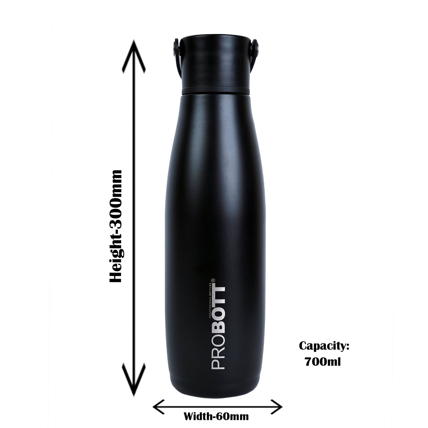 Probott Trendy 700ml Stainless Steel Water Bottles, Vacuum Insulated Flask Bottles, Black | Hot and Cold | Easy to Carry | Leak Proof