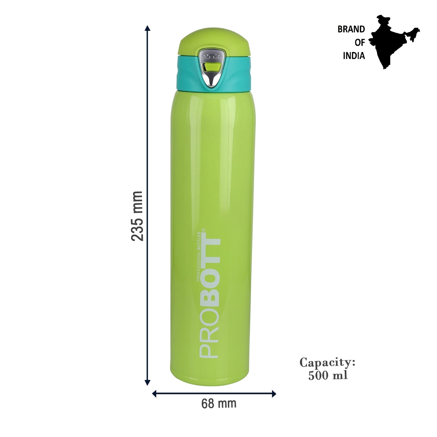 Probott Swift 500ml Thermoses Vacuum Insulated Flask Bottle, Stainless Steel Water Bottles, Green | Wide Mouth | Flip Top Cap | Hot and Cold | Leak Proof