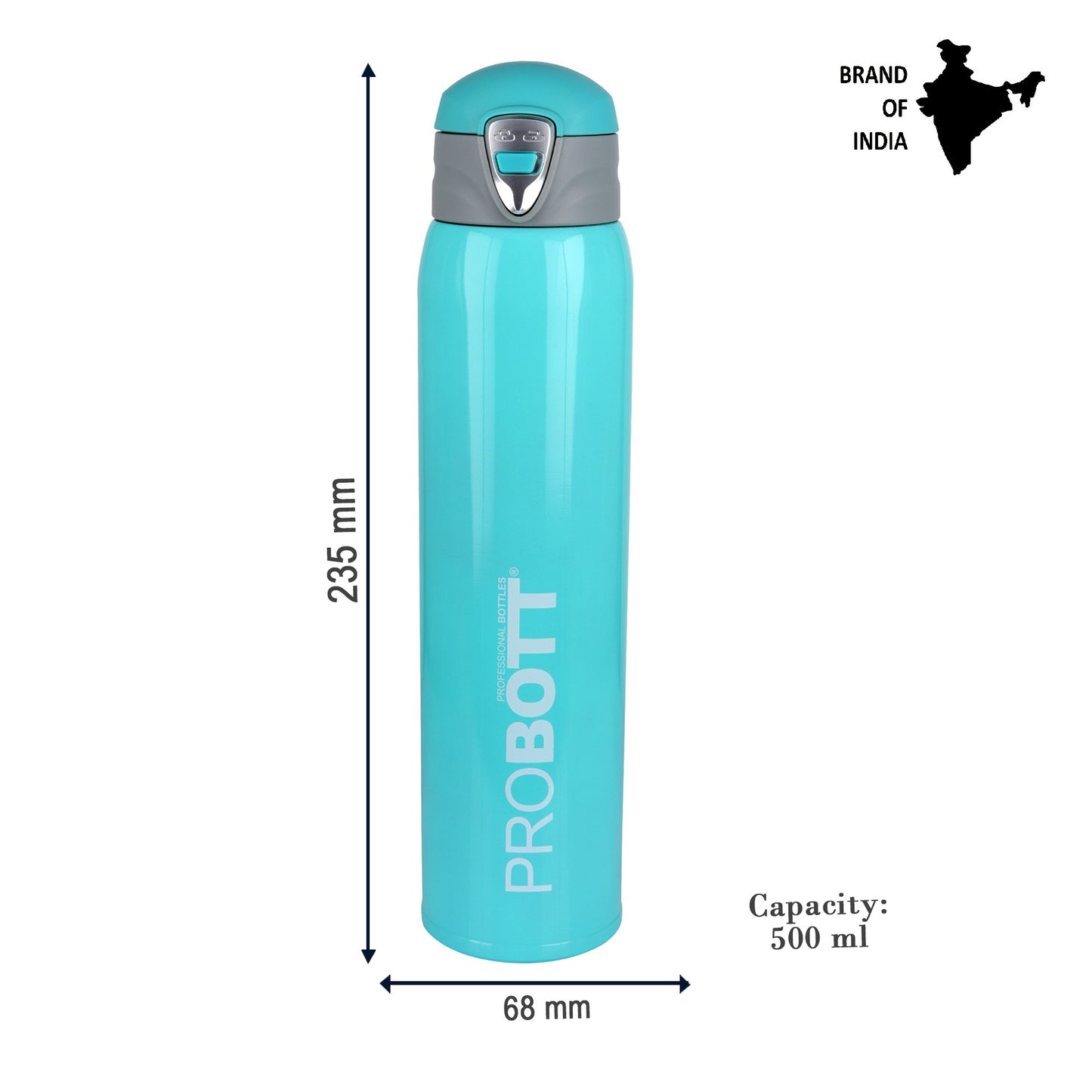 Probott Swift 500ml Thermoses Vacuum Insulated Flask Bottle, Stainless Steel Water Bottles, Sky Blue | Wide Mouth | Flip Top Cap | Hot and Cold | Leak Proof