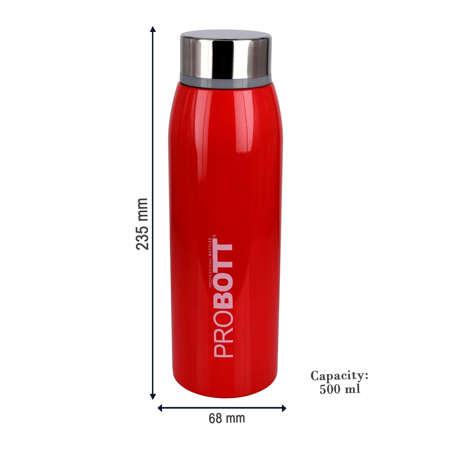 Probott Stella 500ml Thermoses Vacuum Insulated Flask Screw Cap, Stainless Steel Water Bottles, Red