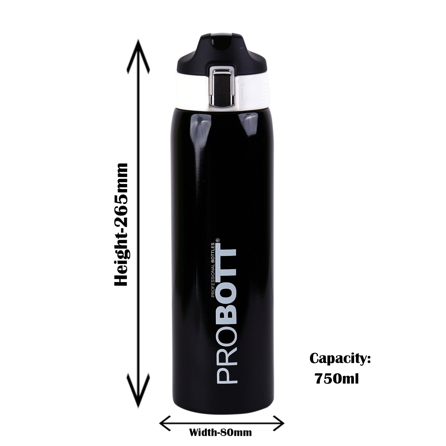 Probott Icon 750ml Stainless Steel Hot and Cold Water Bottle, Vacuum Insulated Flask Sipper Bottle, Black