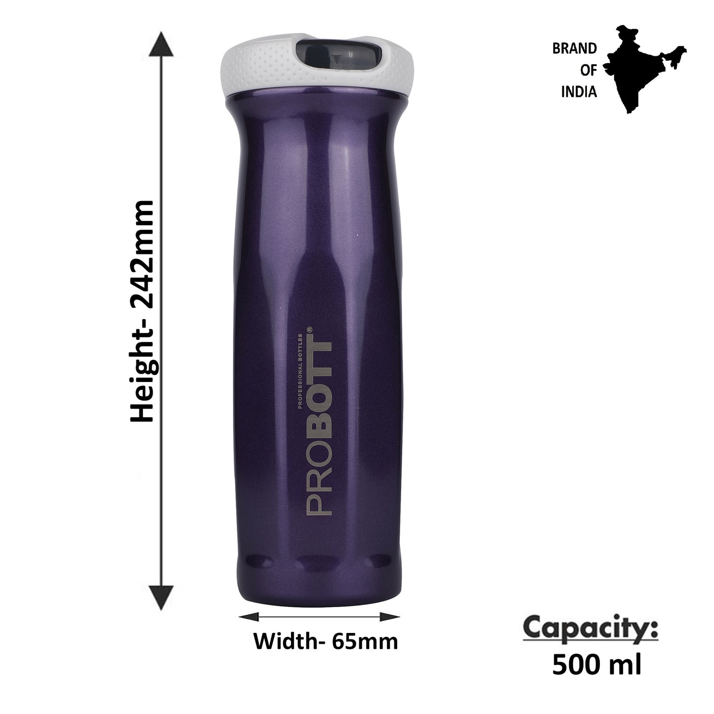 Probott Swipe 600ml Stainless Steel Water Bottle, Vacuum Insulated Flask Bottles, Purple | Hot and Cold | Easy to Carry | Leak Proof