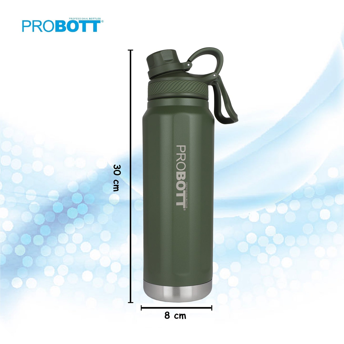 Probott Tourister 960ml Hot & Cold Vacuum Insulated Flask Sipper Bottle, Dark Green