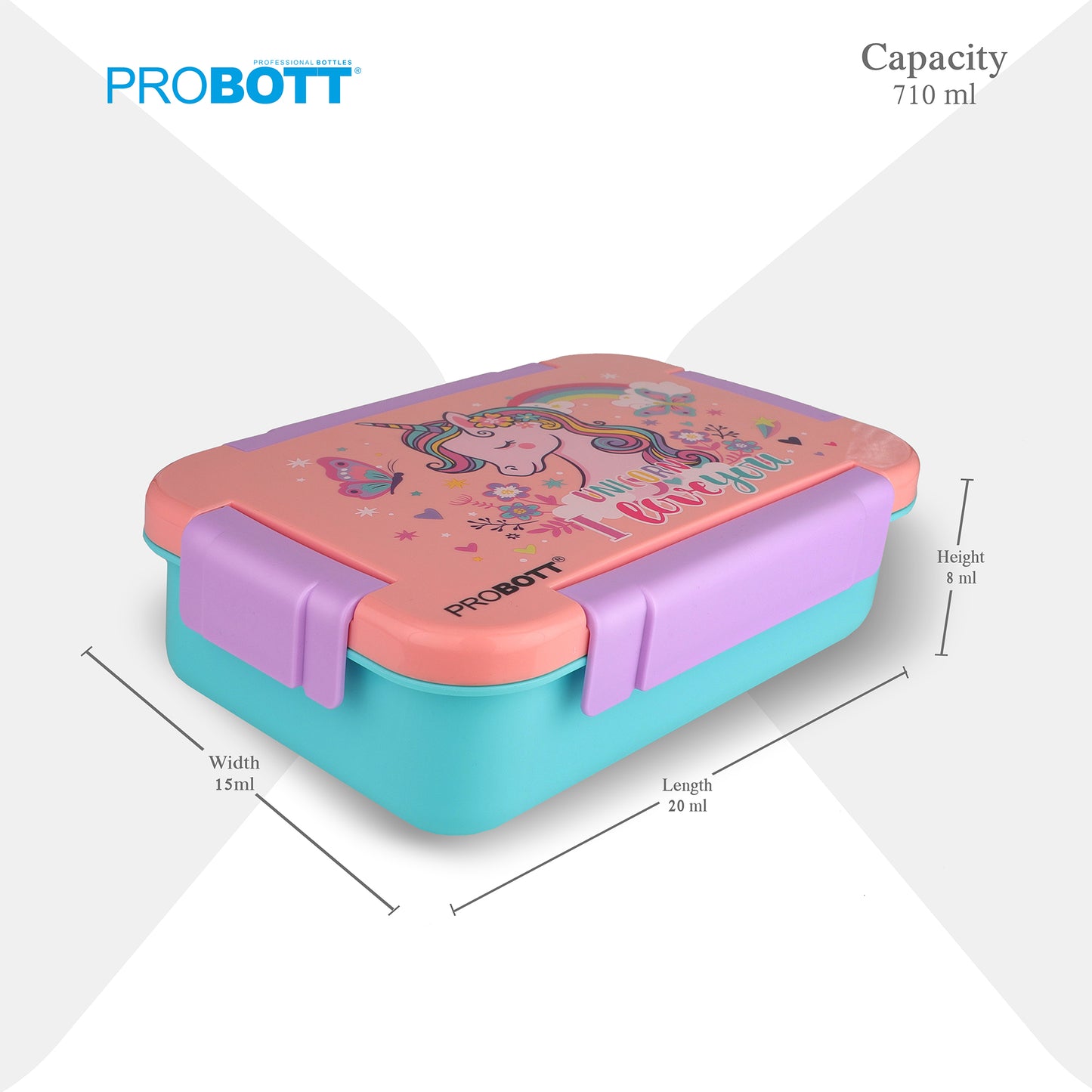 PROBOTT Lunch On 710 ml Stainless Steel Lunch Box, 3 Grid Tiffin Box, Character Lid PP Material Perfect for School, Office, Travel, Picnic | Orange+Sky Blue