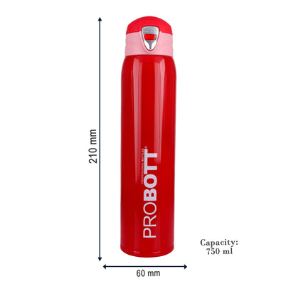 Probott Swift 750ml Thermoses Vacuum Insulated Flask Bottle, Stainless Steel Water Bottles, Red | Wide Mouth | Flip Top Cap | Hot and Cold | Leak Proof