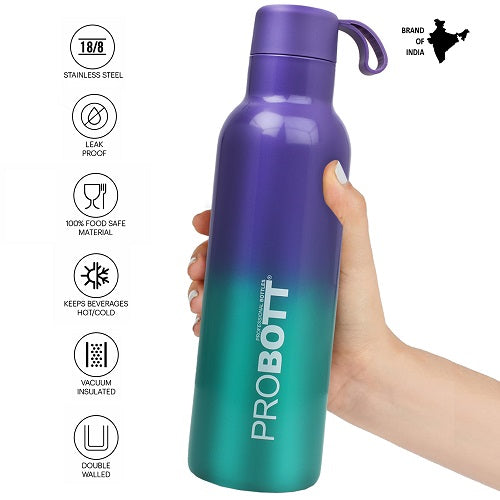 Probott Dream 500ml Stainless Steel Hot and Cold Water Bottle, Vacuum Insulated Flask Bottles, Dual Color Purple & Green