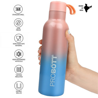 Probott Dream 750ml Stainless Steel Hot and Cold Water Bottle, Vacuum Insulated Flask Bottles, Dual Color Peach & Blue