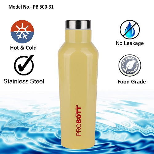 Probott Dome Water Bottle, Stainless Steel Water Bottles, Vacuum Insulated Flask Bottles, 500 ml, Yellow