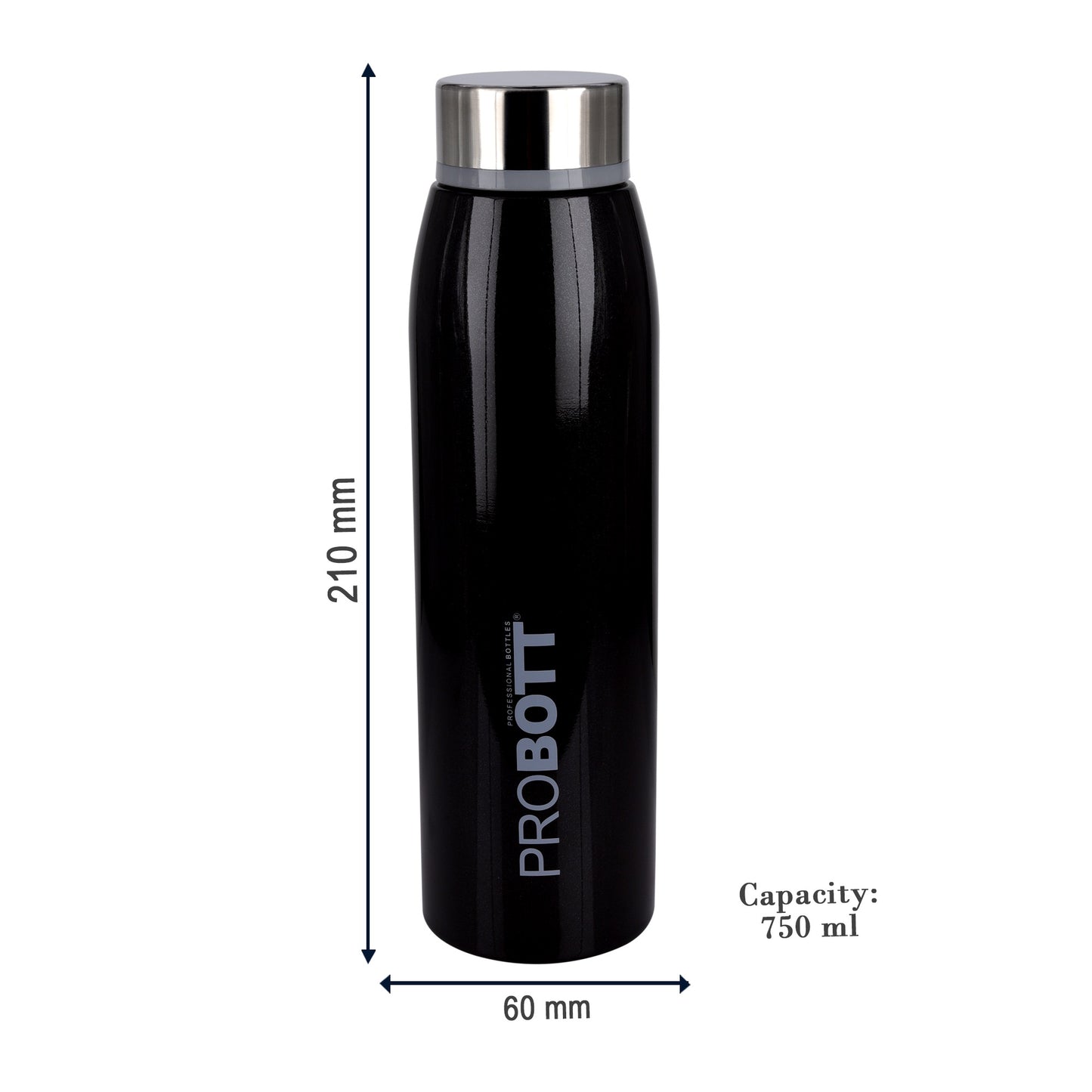 Probott Stella 750ml Thermoses Vacuum Insulated Flask Screw Cap, Stainless Steel Water Bottles, Black