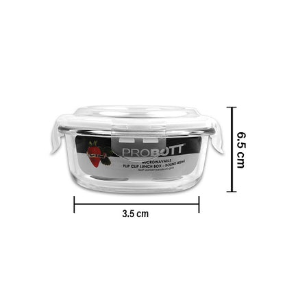 PROBOTT Vetroware Borosilicate Flip Clip Lunch Box Round Shape Set with Standing Bag, 400ml+400ml+400ml, 3-Pieces, Transparent PV 333-R_Black Bag