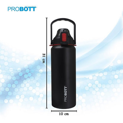 Probott Mount Stainless Steel Hot and Cold 1500ml Water Bottle, Vacuum Insulated Flask Bottle, Black