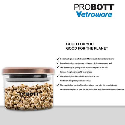 PROBOTT Vetroware 250ml Glass Round Jar Container with Metal Golden Color Air Tight Cap