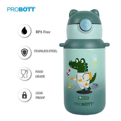 Probott Kidzy 500ml Water Bottle with Straw for 3-5 yrs Kids Sipper Bottle, Green