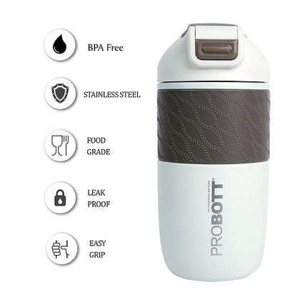 Probott Pluto 520ml Vacuum Insulated Flask Bottle, Stainless Steel Hot and Cold Water Bottles, White