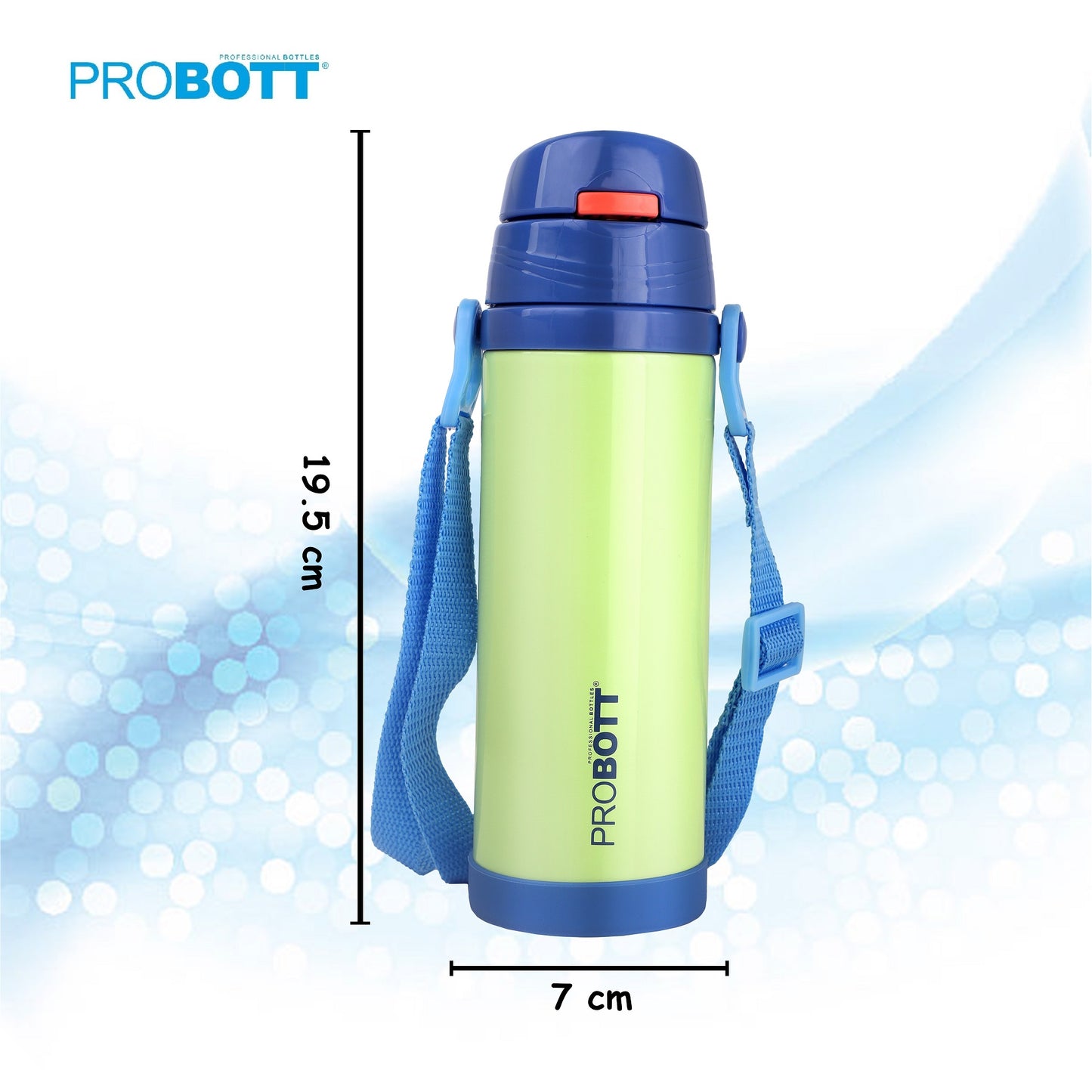 Probott Tom 350ml Hot & Cold Vacuum Insulated Flask Sipper Bottle with Straw & Strap for Kids, Green