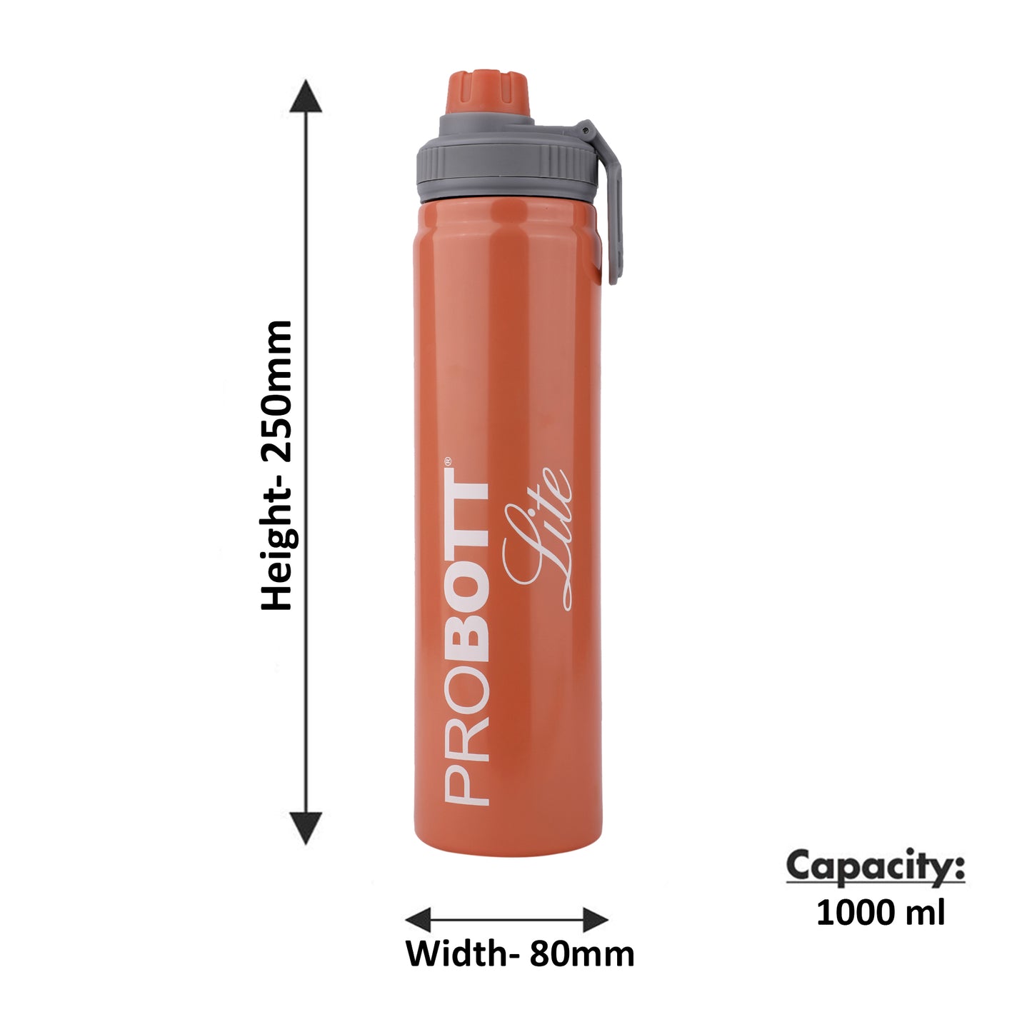 PROBOTT LITE SIP 1000ml Single Walled Stainless Steel Water Bottle, Orange